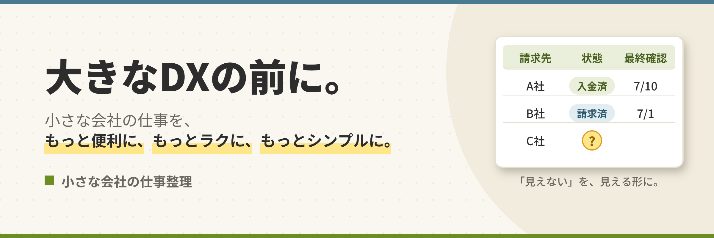 大きなDXの前に。小さな会社の仕事を、もっと便利に、もっとラクに、もっとシンプルに。